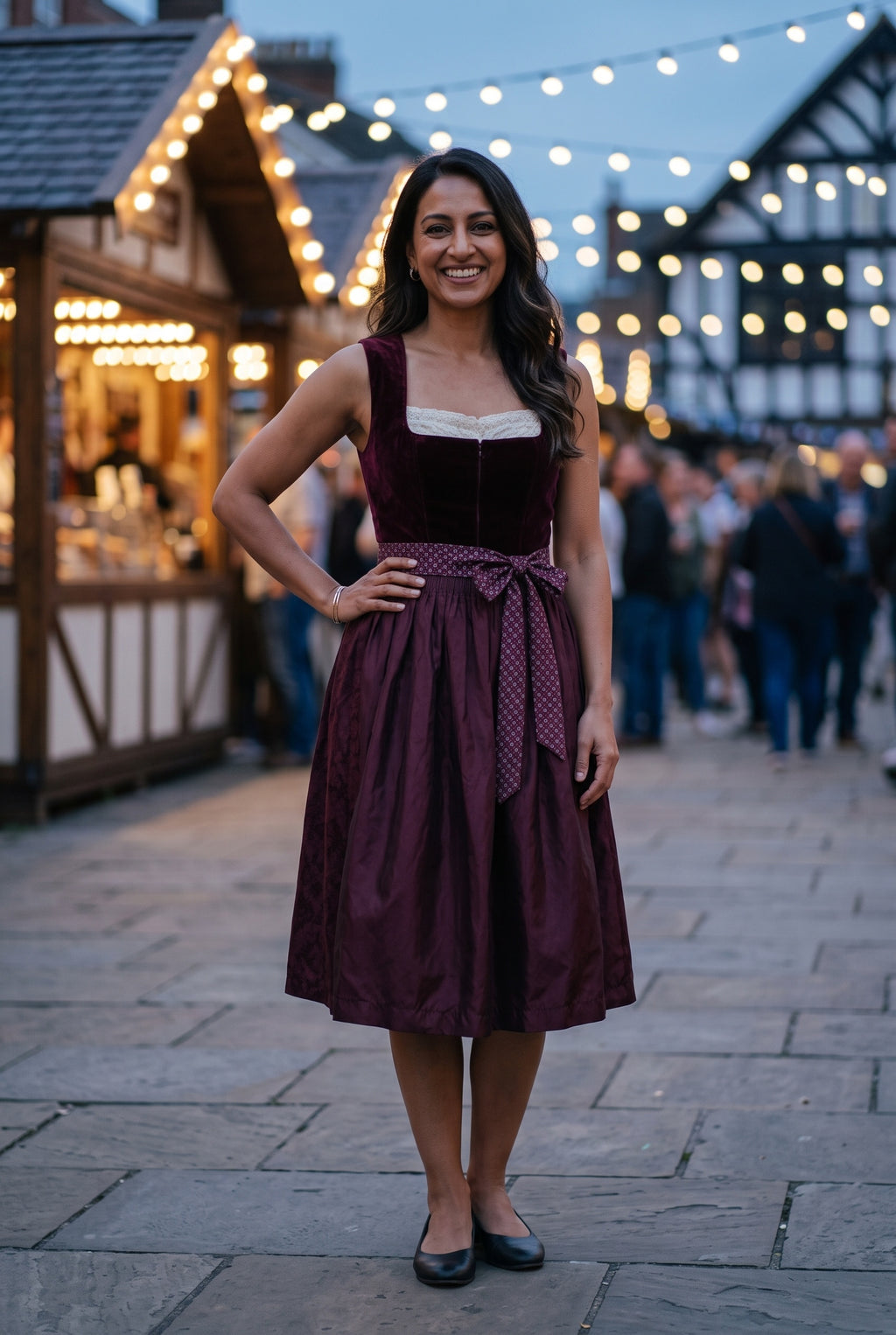 SOLTERI Anastasia - Elegant Burgundy Velvet Dirndl Dress