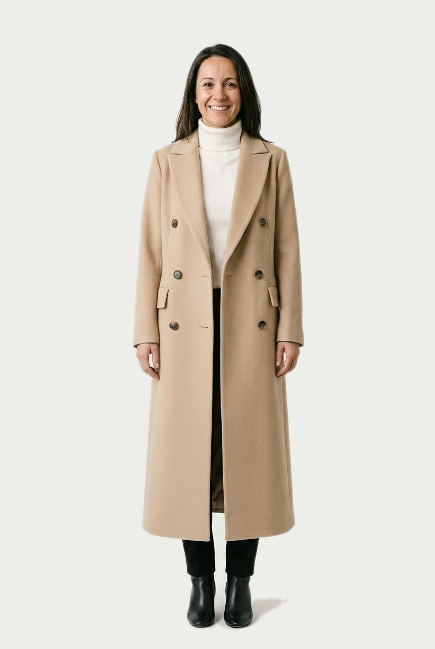 SOLTERI Josephine - Longline Double-Breasted Tailored Coat - Beige
