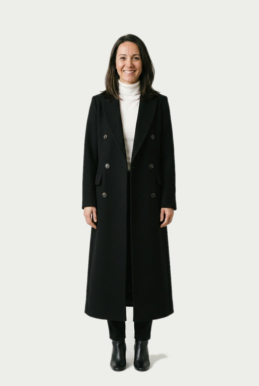 SOLTERI Josephine - Longline Double-Breasted Tailored Coat - Black