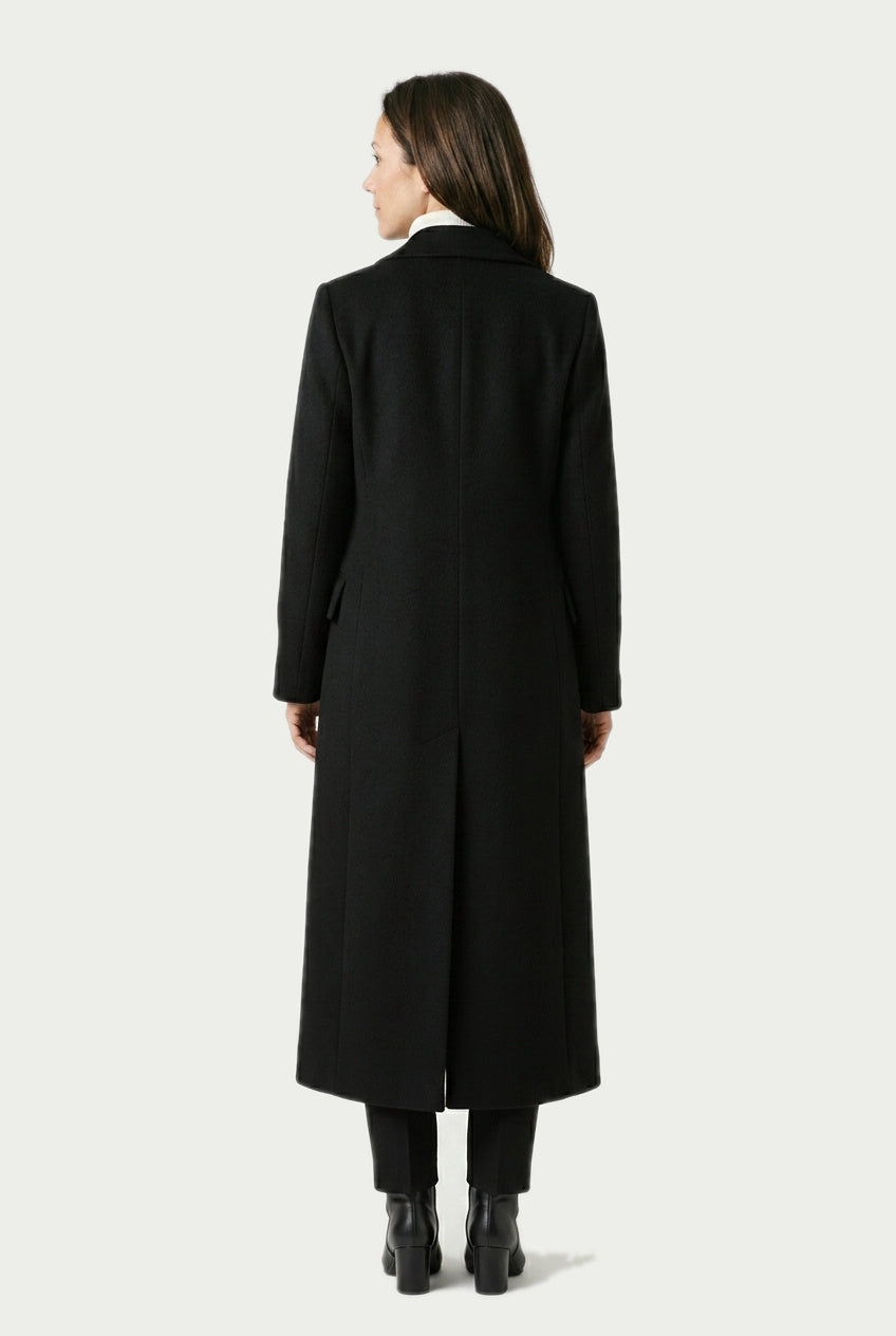 SOLTERI Josephine - Longline Double-Breasted Tailored Coat - Black