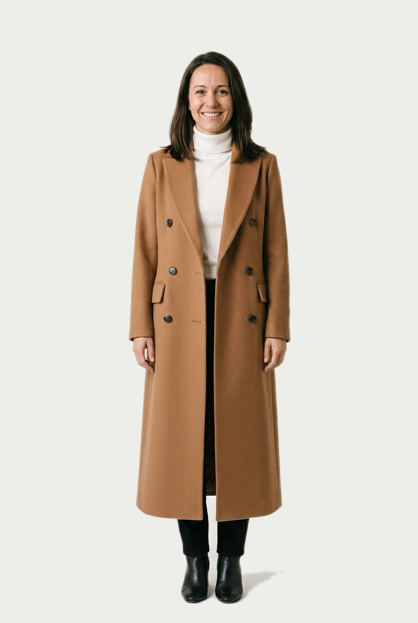 SOLTERI Josephine - Longline Double-Breasted Tailored Coat - Brown
