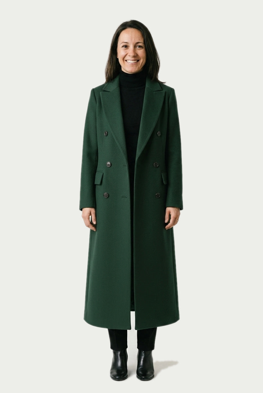 SOLTERI Josephine - Longline Double-Breasted Tailored Coat - Green