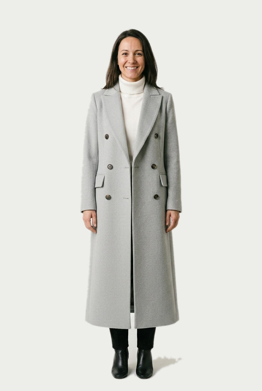 SOLTERI Josephine - Longline Double-Breasted Tailored Coat - Grey