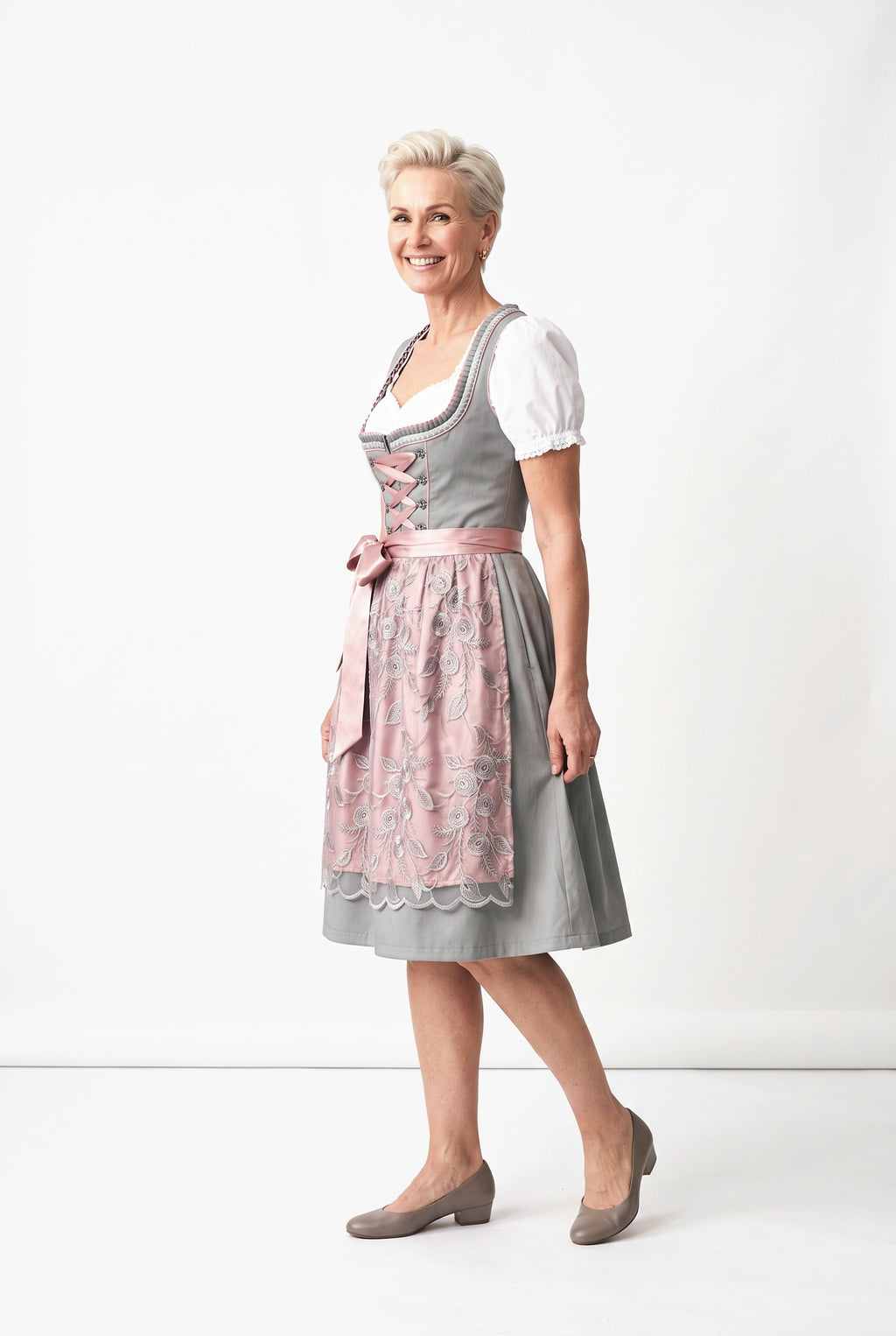SOLTERI Bella - Elegant Grey Rose Dirndl Set