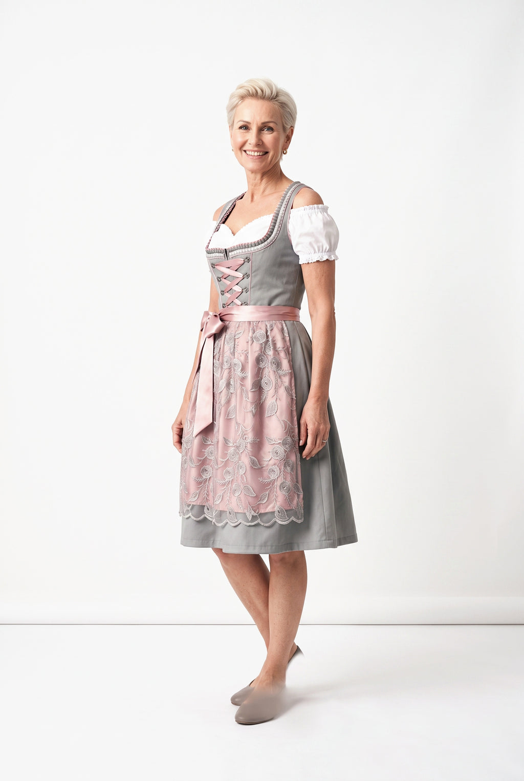 SOLTERI Bella - Elegant Grey Rose Dirndl Set