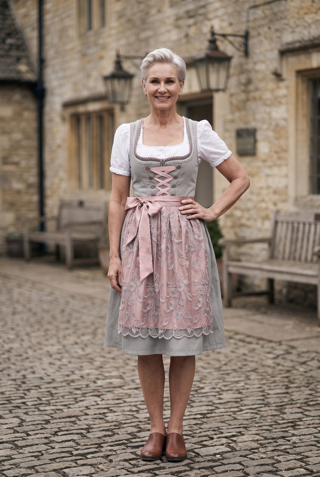 SOLTERI Bella - Elegant Grey Rose Dirndl Set