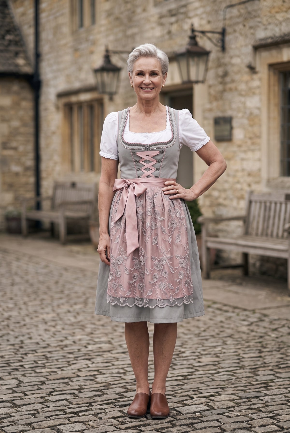 SOLTERI Bella - Elegant Grey Rose Dirndl Set
