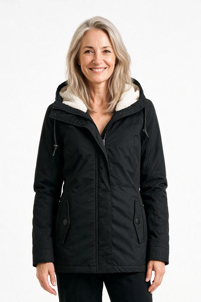 SOLTERI Berenice - Hooded Fleece-Lined Coat - Black