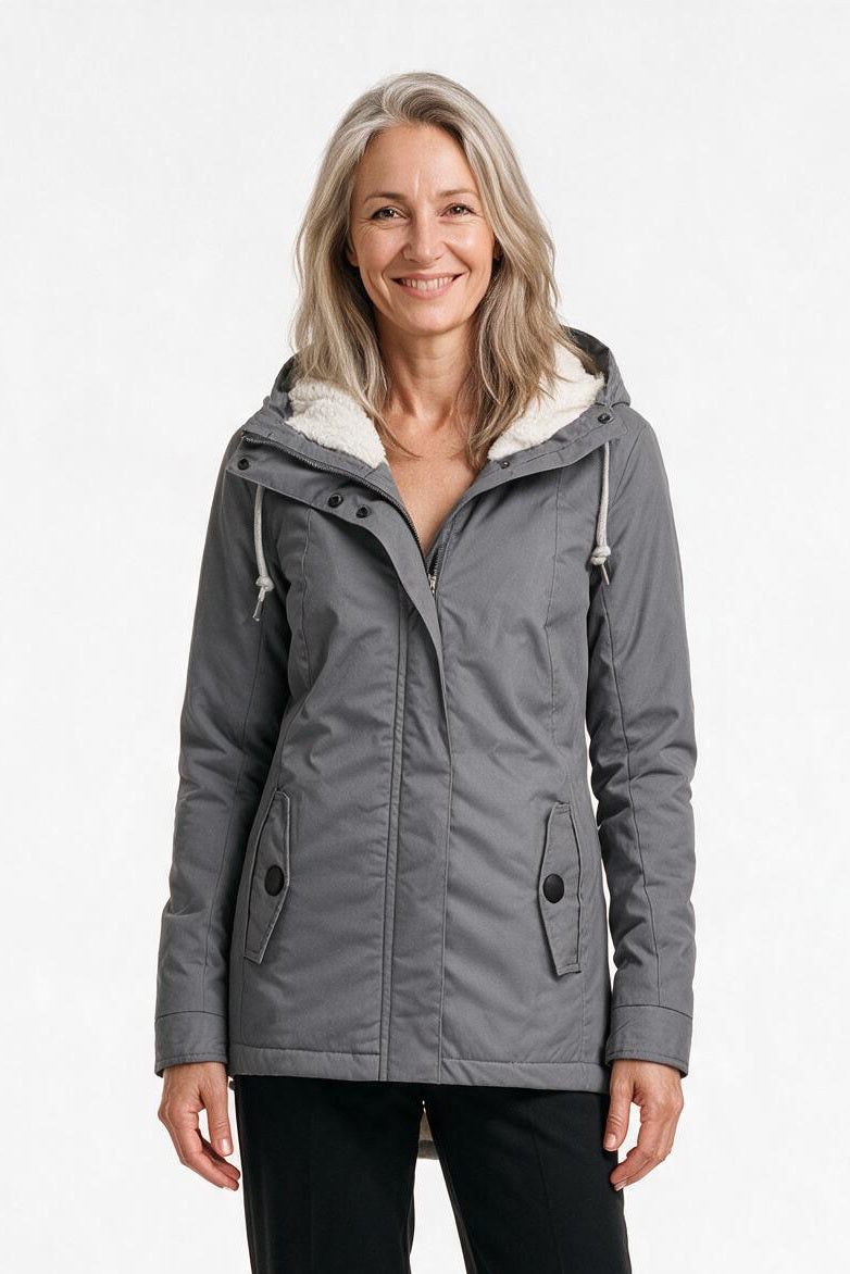 SOLTERI Berenice - Hooded Fleece-Lined Coat - Grey