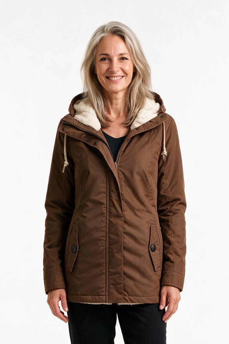 SOLTERI Berenice - Hooded Fleece-Lined Coat - Brown