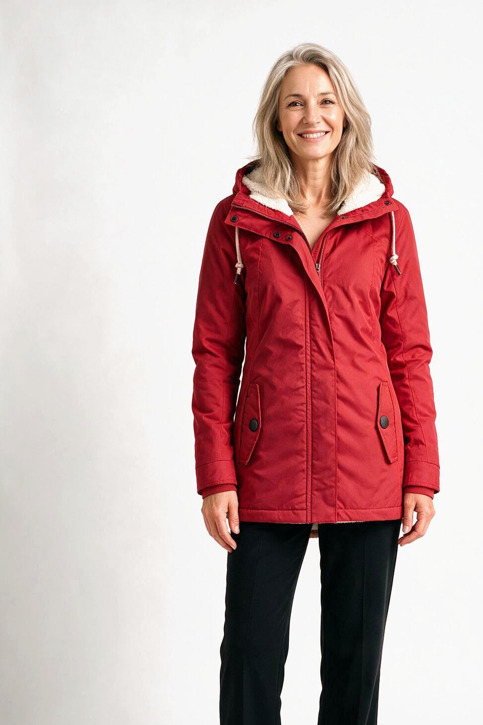 SOLTERI Berenice - Hooded Fleece-Lined Coat - Red