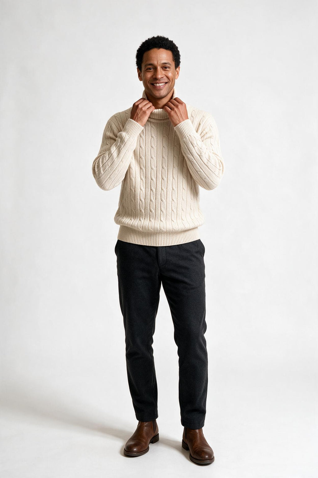 SOLTERI Cable Knit Turtleneck Winter Sweater for Men