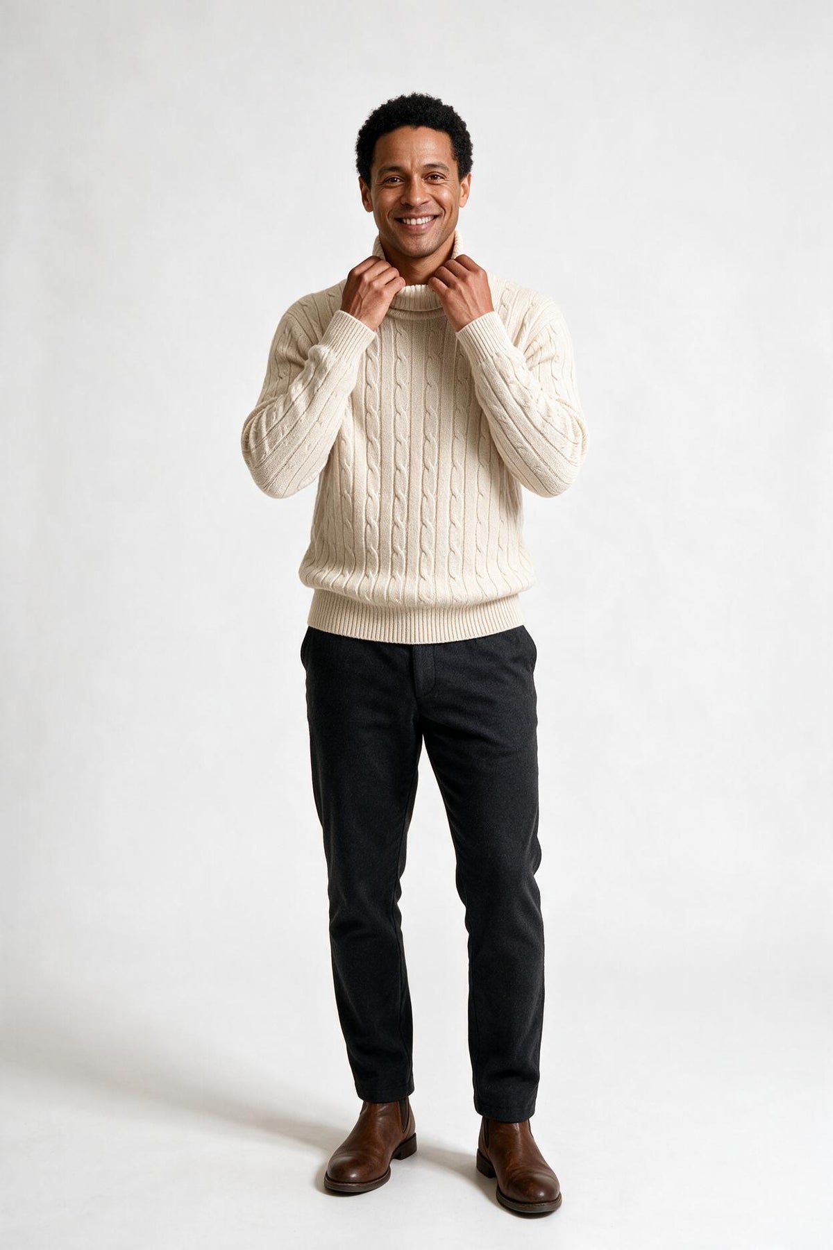 SOLTERI Cable Knit Turtleneck Winter Sweater for Men