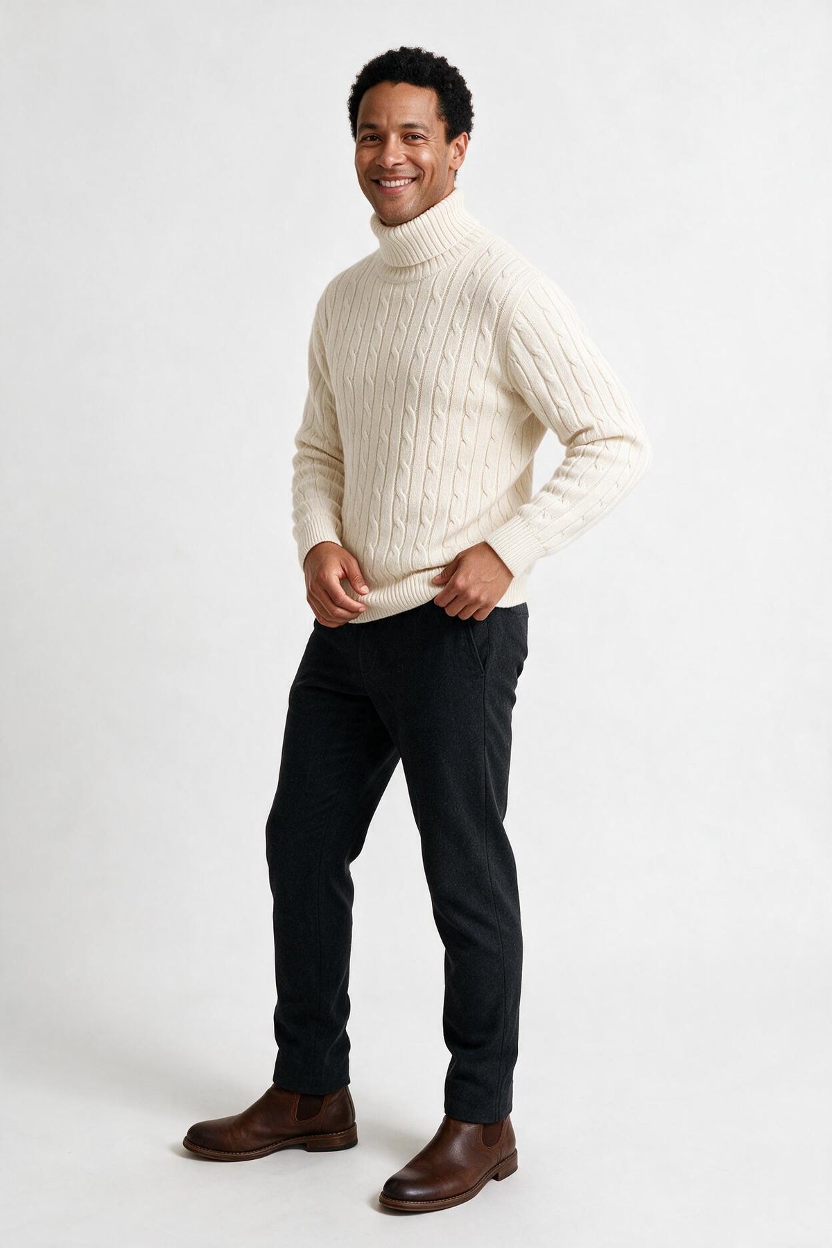 SOLTERI Cable Knit Turtleneck Winter Sweater for Men
