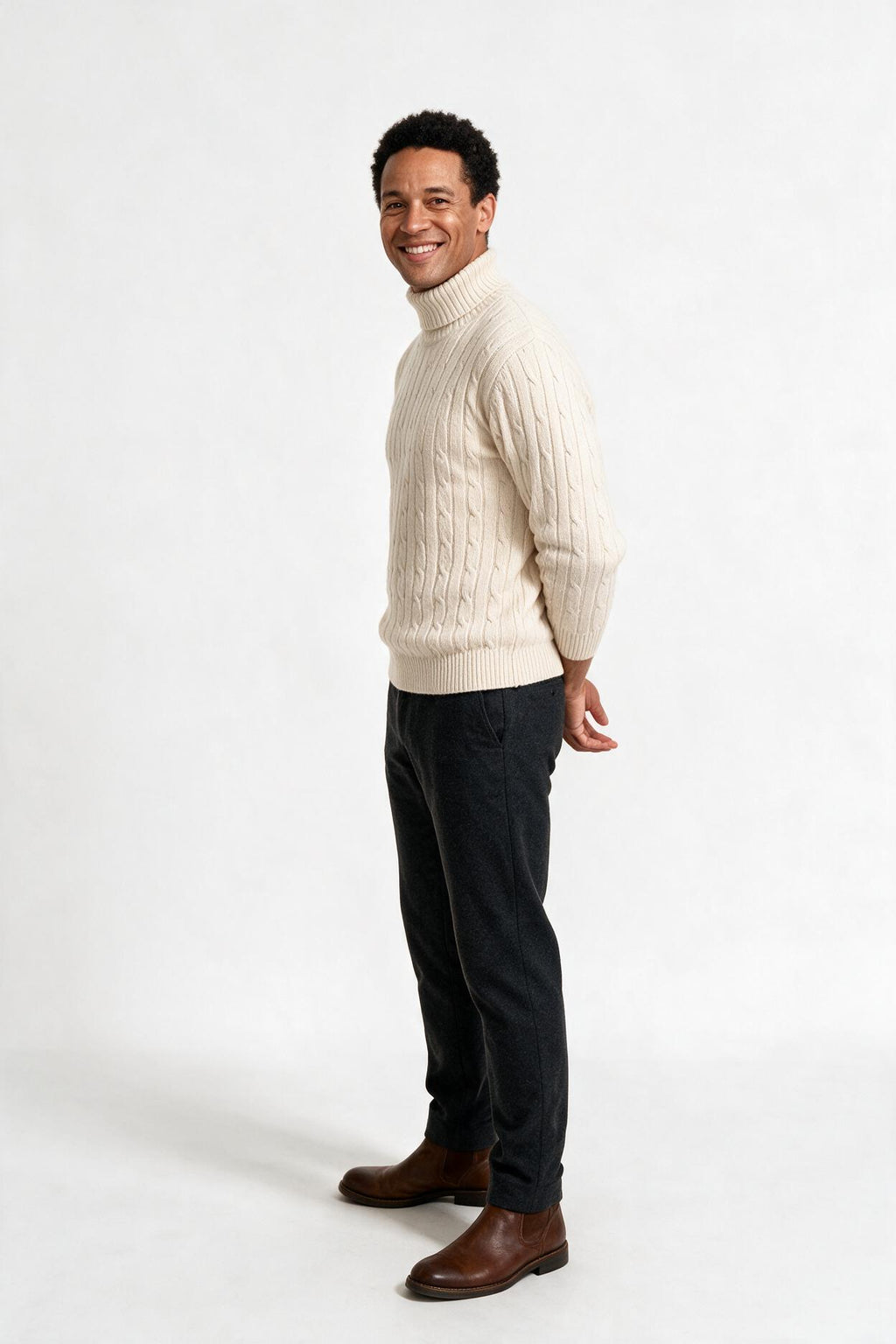 SOLTERI Cable Knit Turtleneck Winter Sweater for Men