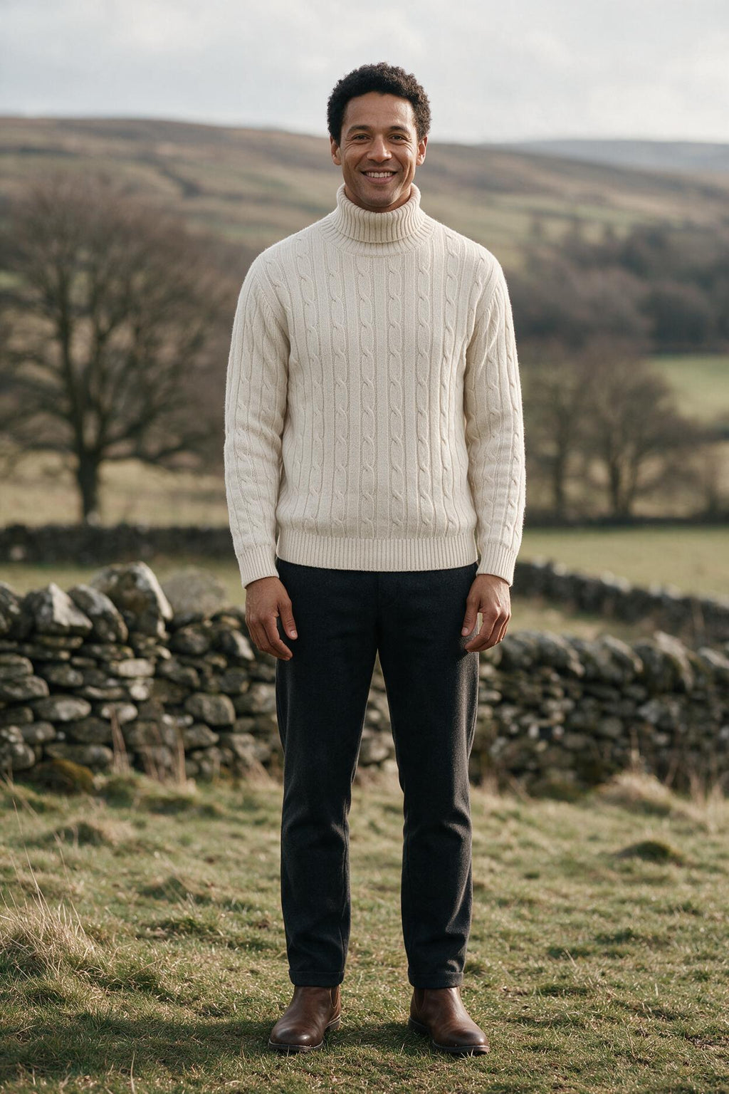 SOLTERI Cable Knit Turtleneck Winter Sweater for Men