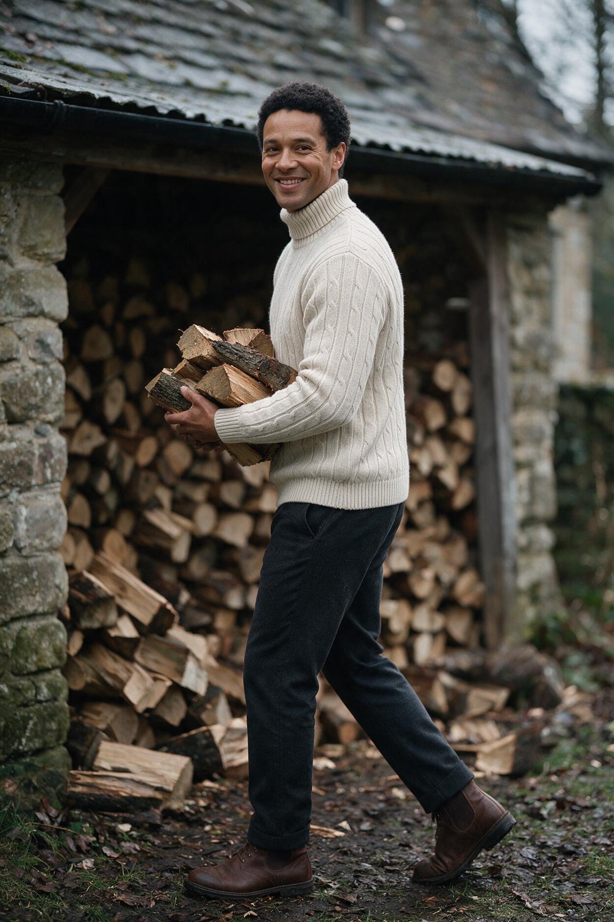 SOLTERI Cable Knit Turtleneck Winter Sweater for Men