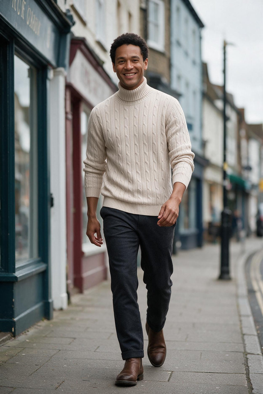 SOLTERI Cable Knit Turtleneck Winter Sweater for Men
