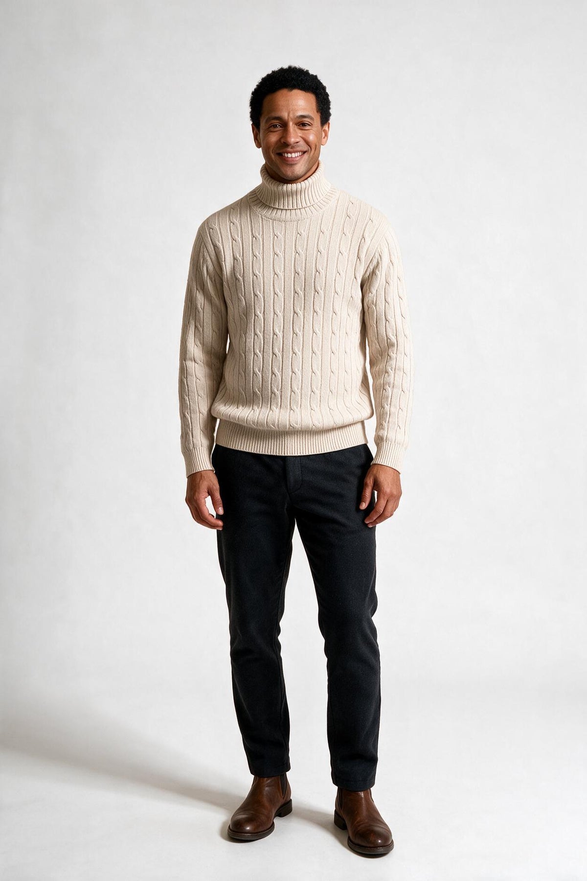 SOLTERI Stanhope - Cable-Knit Turtleneck Sweater - Beige