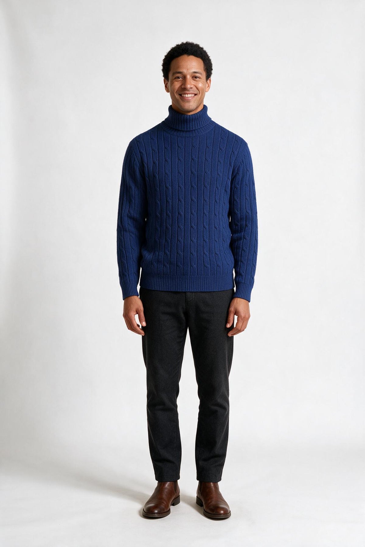 SOLTERI Cable Knit Turtleneck Winter Sweater for Men
