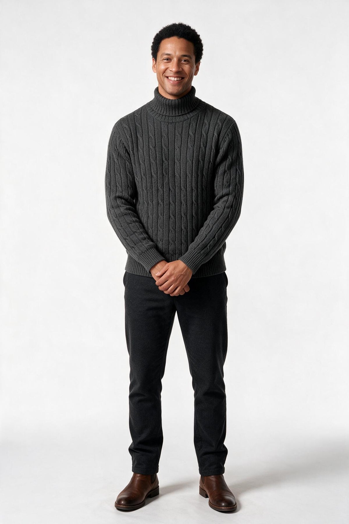 SOLTERI Cable Knit Turtleneck Winter Sweater for Men