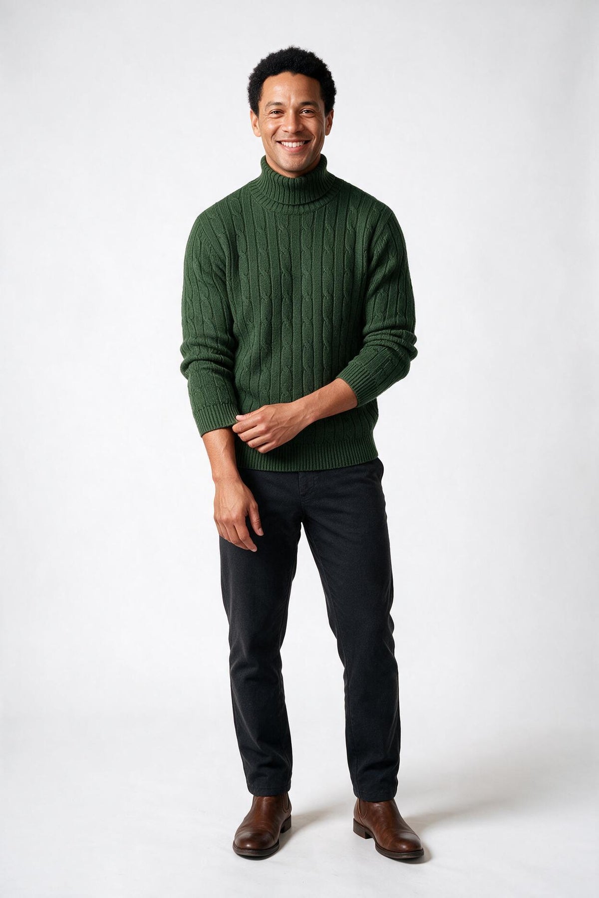 SOLTERI Cable Knit Turtleneck Winter Sweater for Men