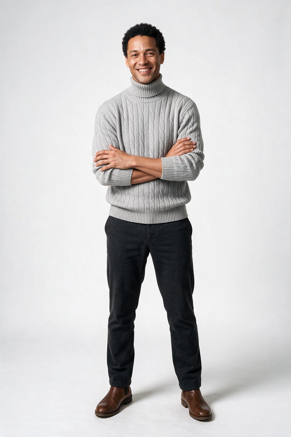 SOLTERI Cable Knit Turtleneck Winter Sweater for Men