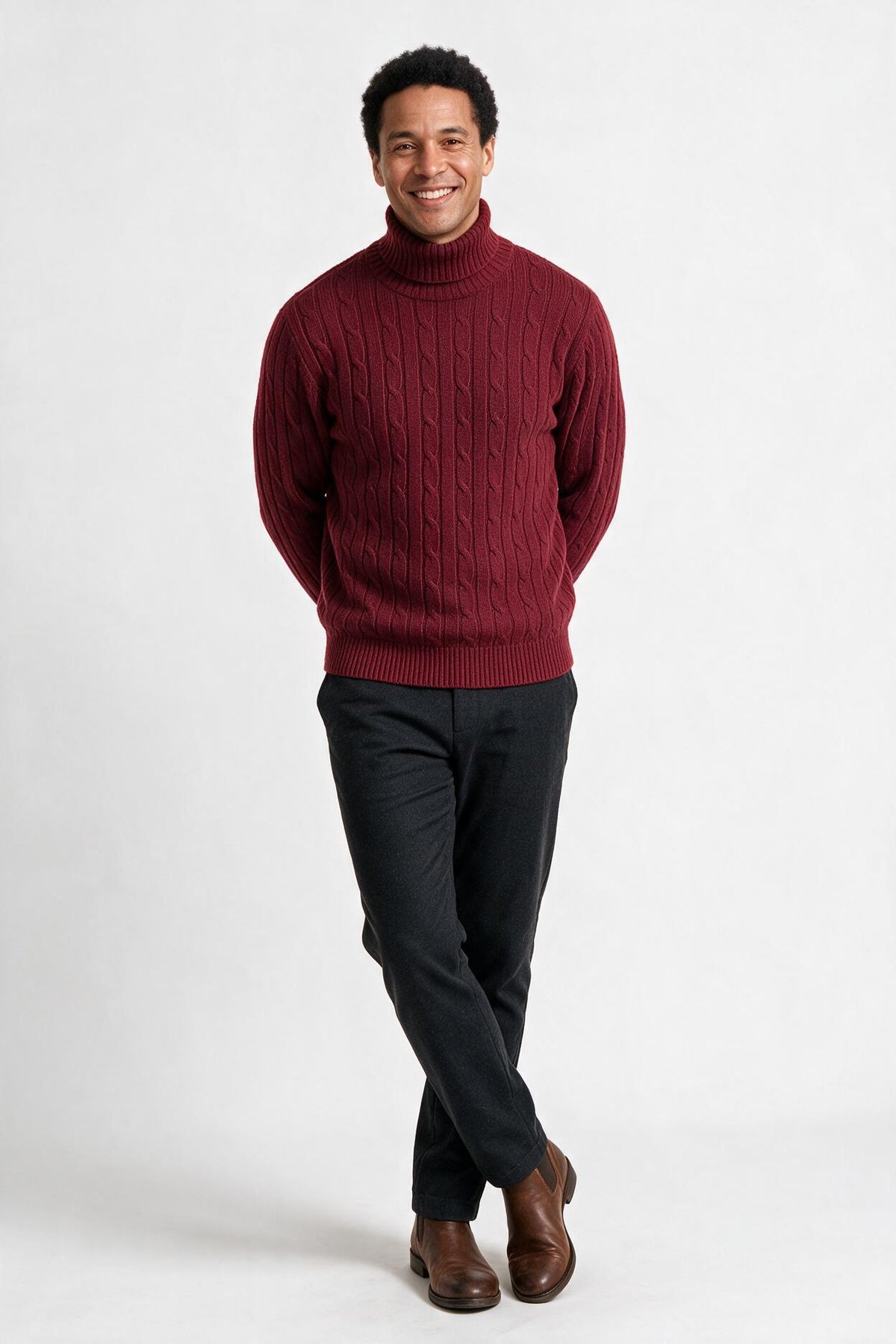 SOLTERI Cable Knit Turtleneck Winter Sweater for Men