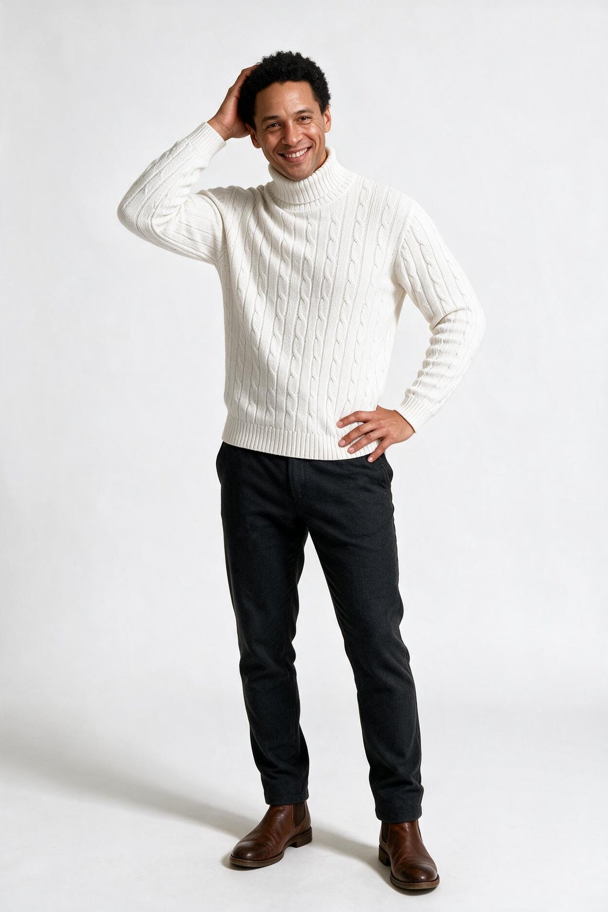 SOLTERI Cable Knit Turtleneck Winter Sweater for Men