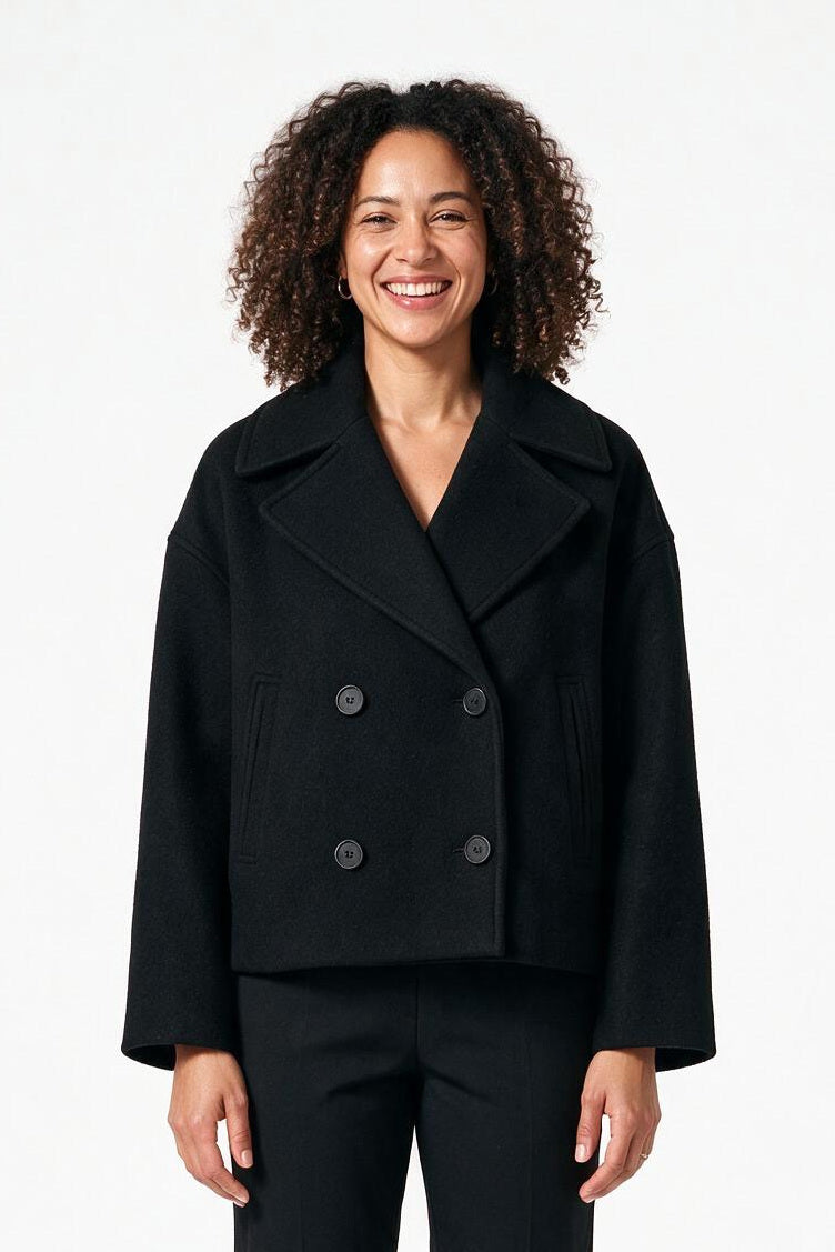 SOLTERI Capucine - Double-Breasted Wool-Blend Coat - Black