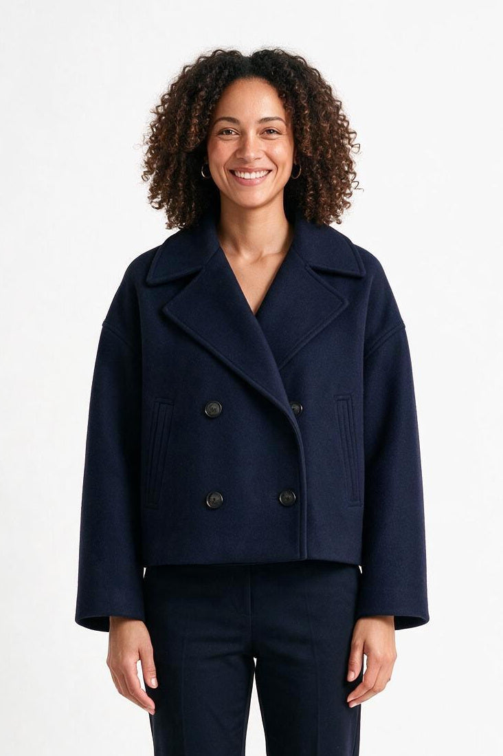 SOLTERI Capucine - Double-Breasted Wool-Blend Coat - Navy