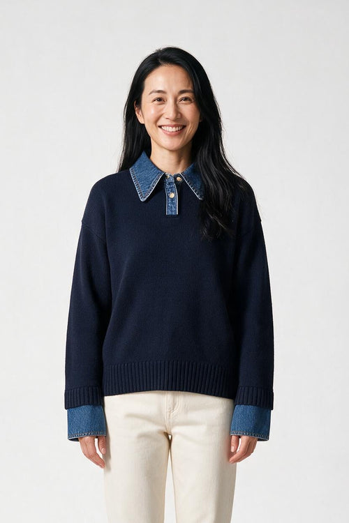 SOLTERI 2 in 1 Panel Lapel Relaxed Sweater