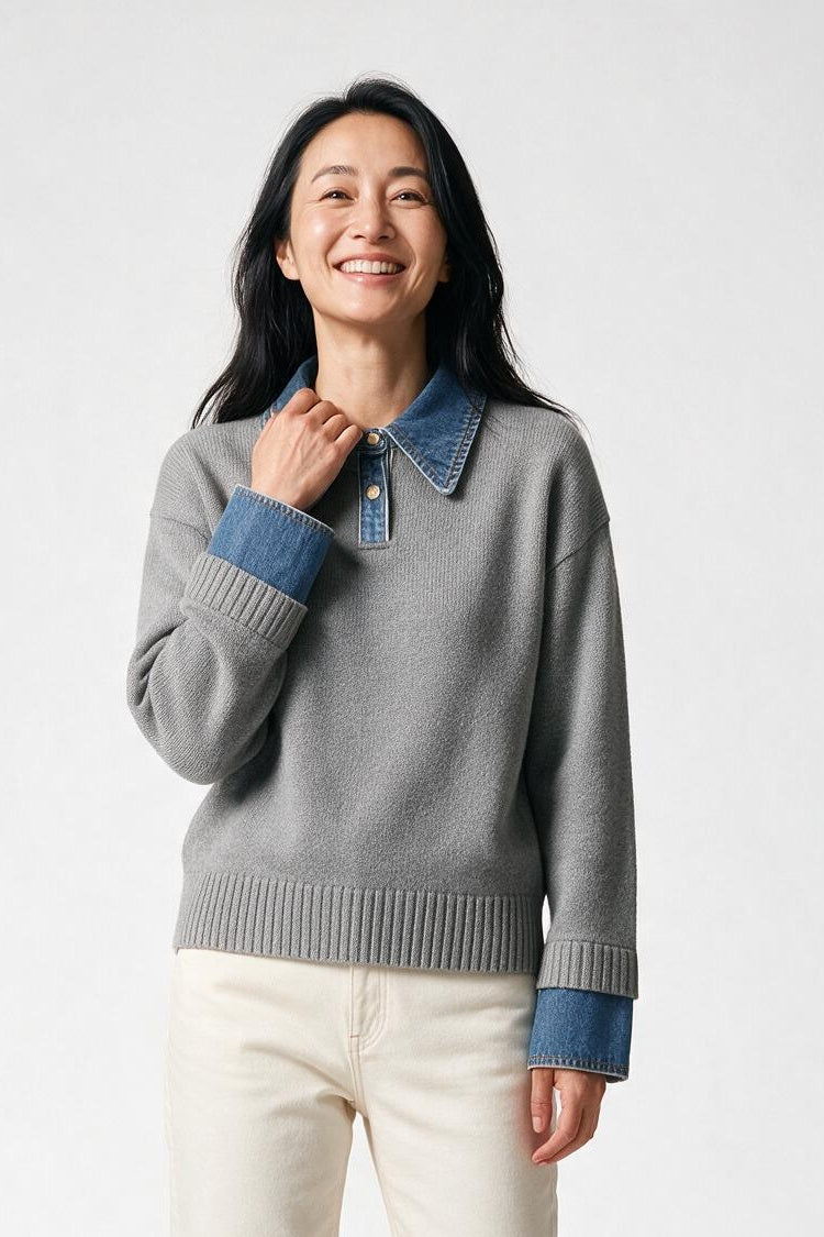 SOLTERI Anouk - Panel Lapel Relaxed Sweater
