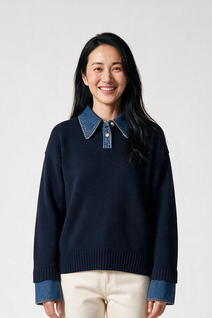 SOLTERI Anouk - Panel Lapel Relaxed Sweater