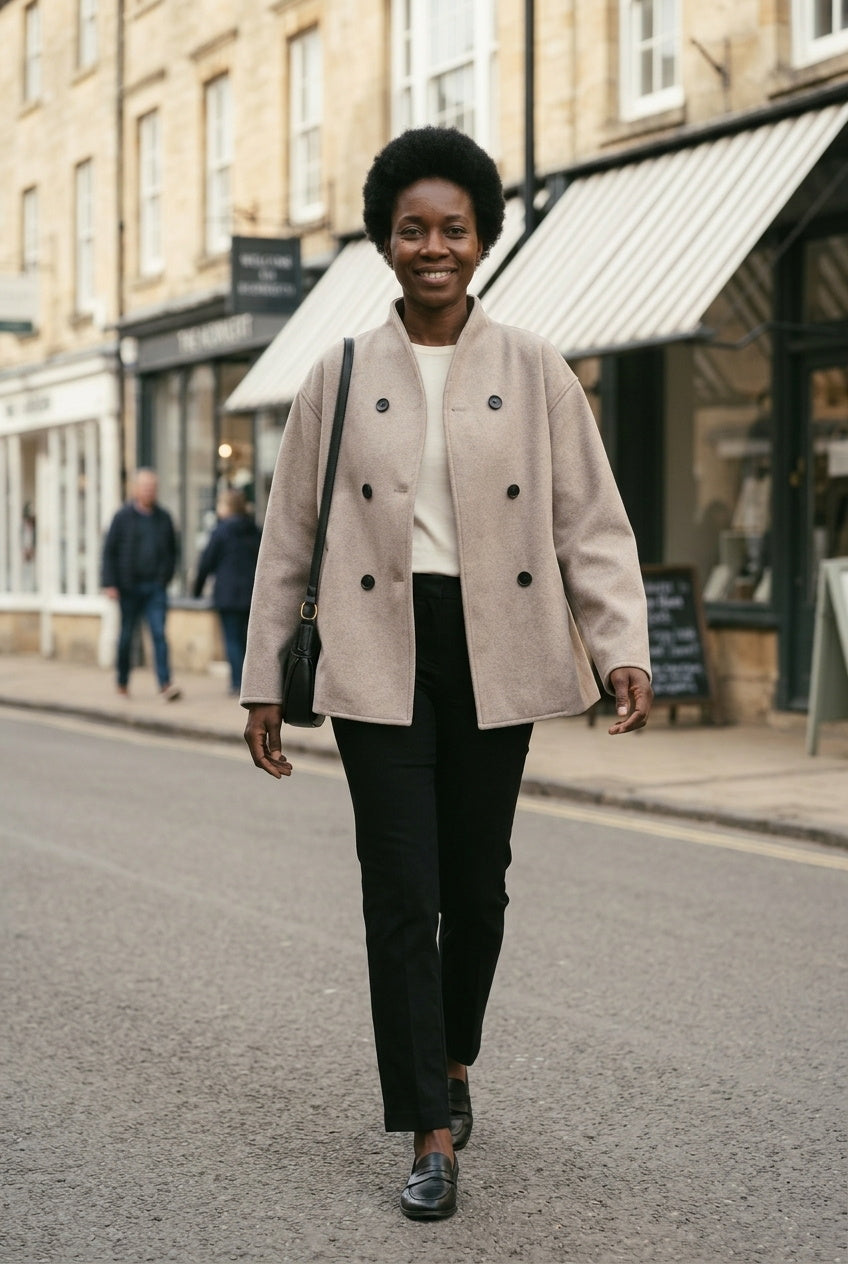 SOLTERI Imogen - Double-Breasted Wool-Blend Swing Jacket