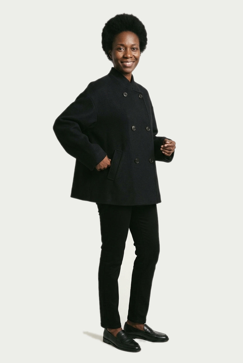SOLTERI Imogen - Double-Breasted Wool-Blend Swing Jacket - Black