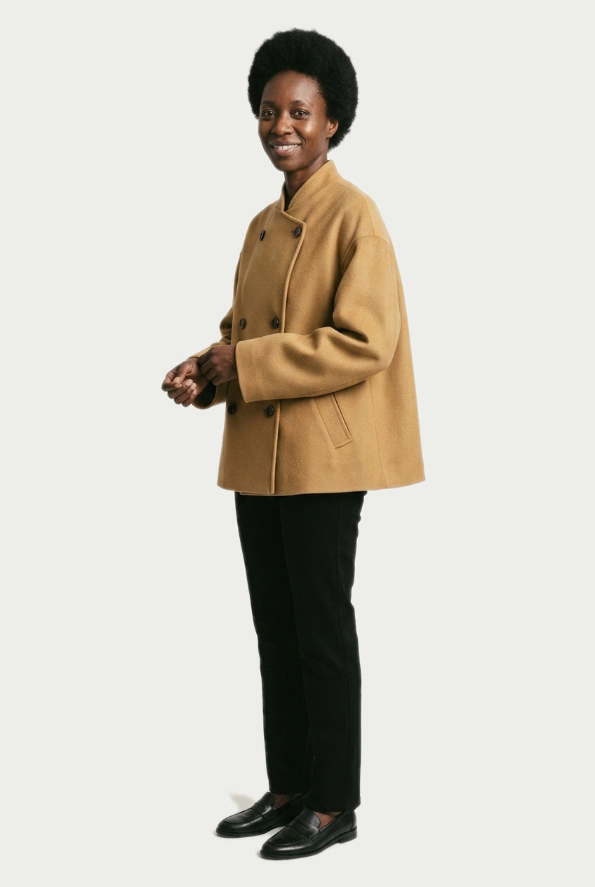 SOLTERI Imogen - Double-Breasted Wool-Blend Swing Jacket - Khaki