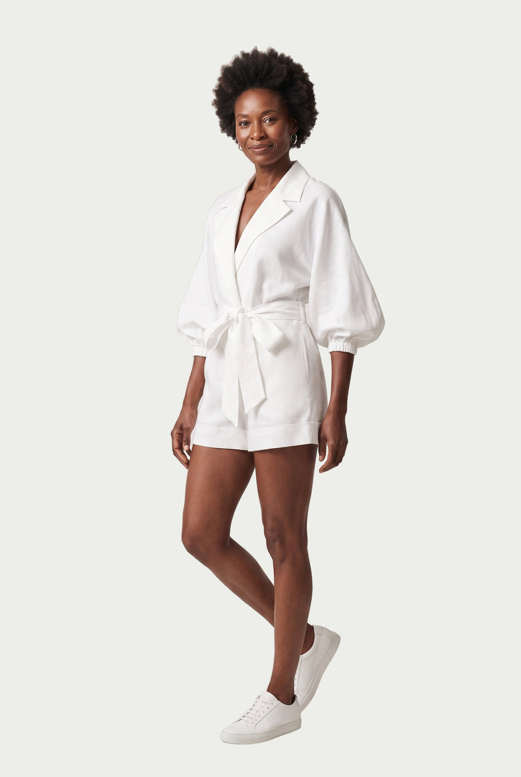 SOLTERI Fleur - Belted Cotton-Linen Playsuit