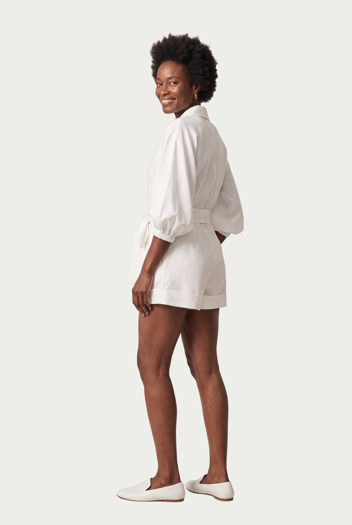 SOLTERI Fleur - Belted Cotton-Linen Playsuit