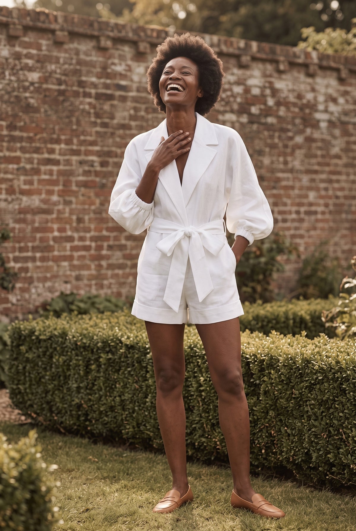 SOLTERI Fleur - Belted Cotton-Linen Playsuit