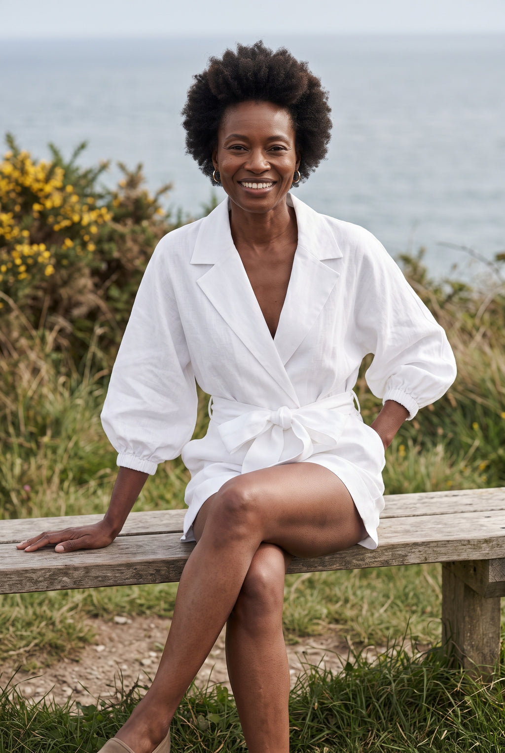 SOLTERI Fleur - Belted Cotton-Linen Playsuit