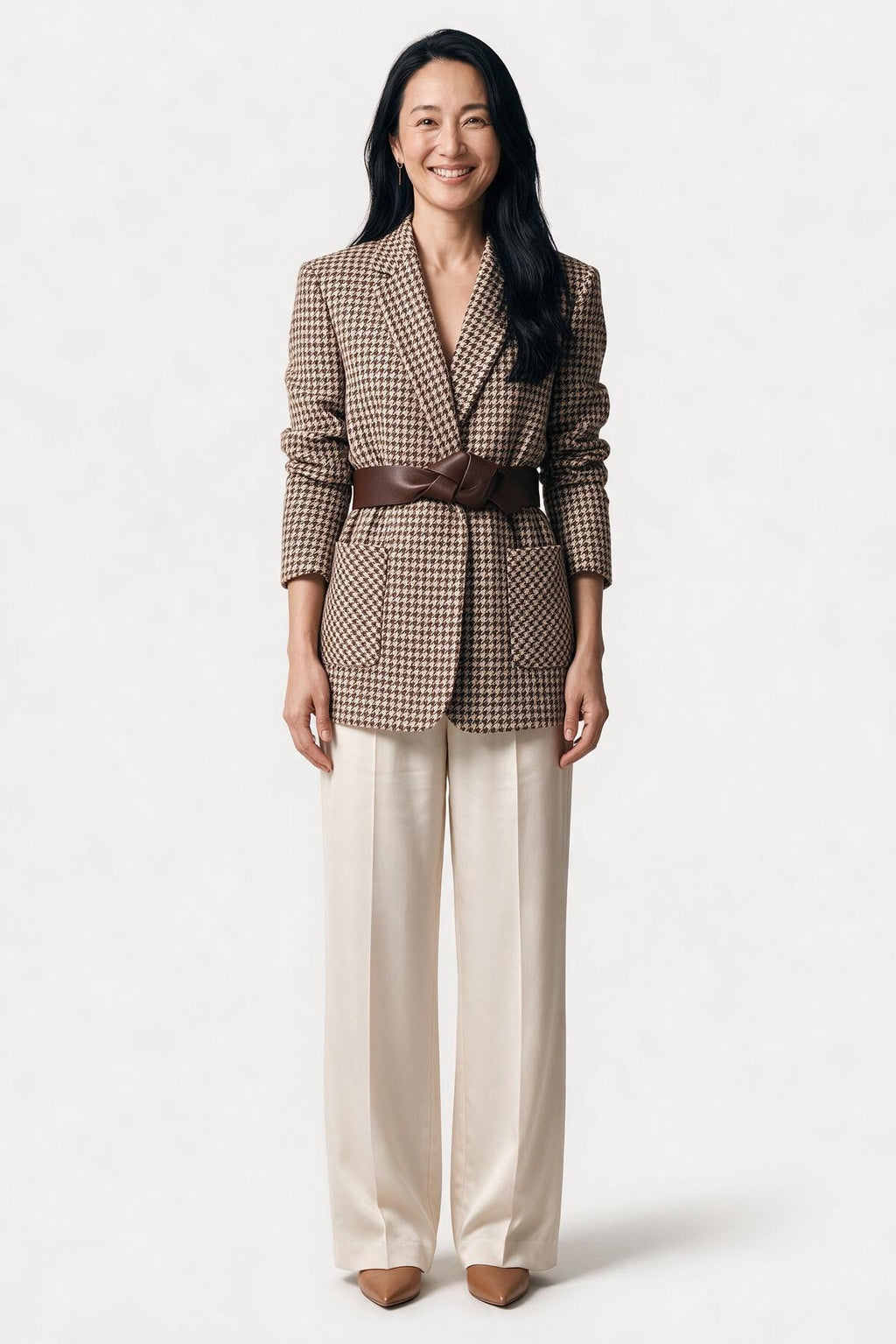 SOLTERI Cosima - Belted Houndstooth Blazer