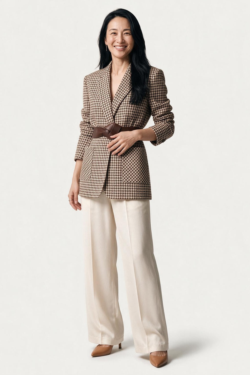 SOLTERI Cosima - Belted Houndstooth Blazer