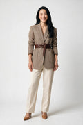 SOLTERI Cosima - Belted Houndstooth Blazer - Khaki