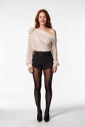 SOLTERI Delphine - Draped One-Shoulder Chiffon Blouse - Apricot