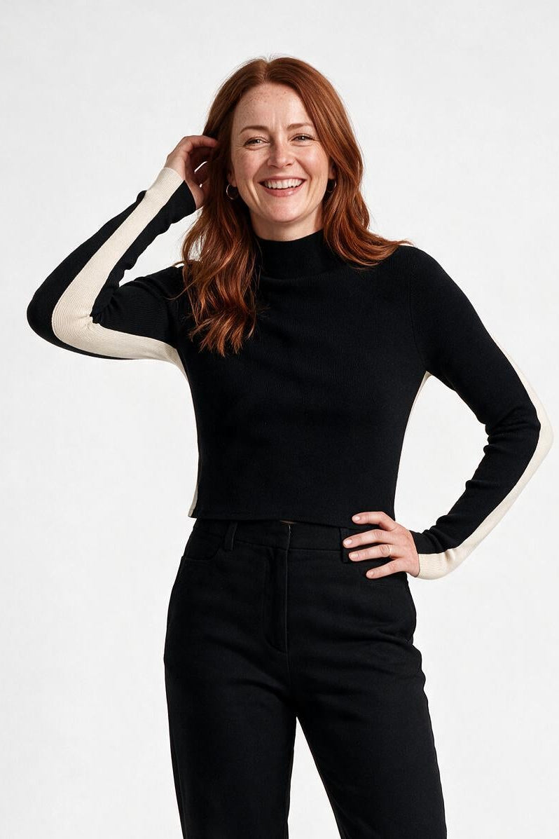 SOLTERI Two Tone Double Sided Long Sleeve Knit Top