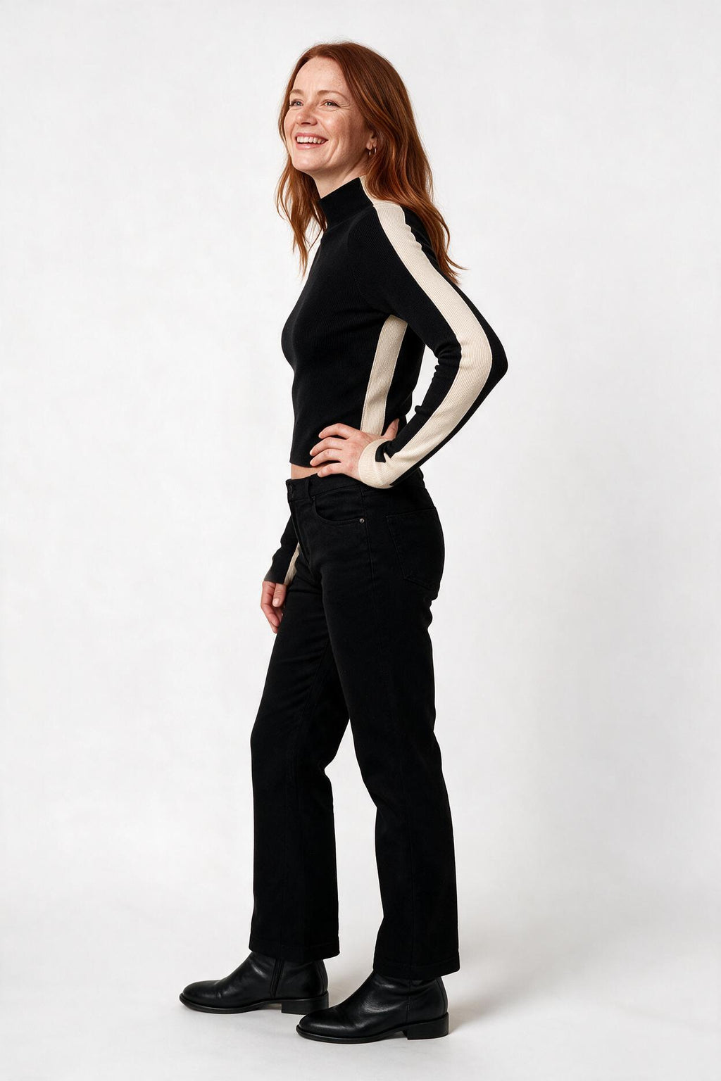 SOLTERI Two Tone Double Sided Long Sleeve Knit Top