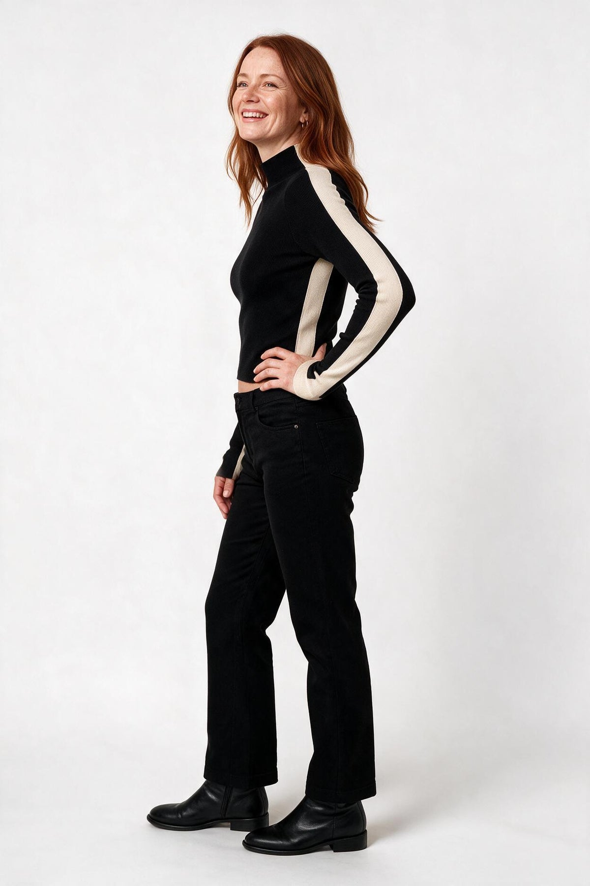 SOLTERI Two Tone Double Sided Long Sleeve Knit Top