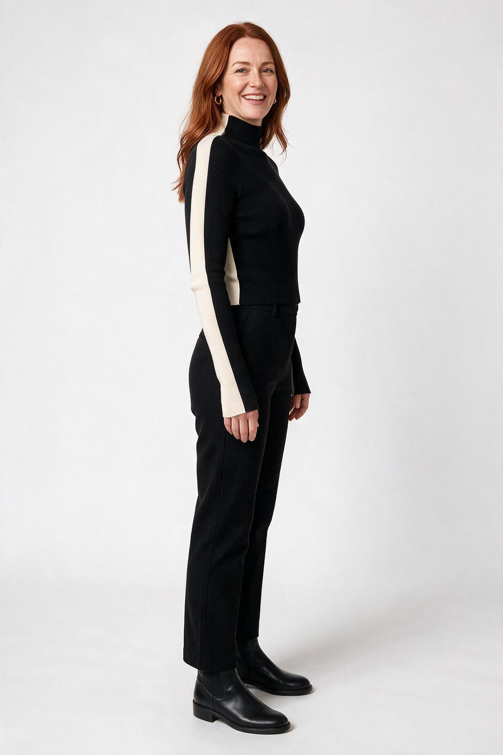 SOLTERI Two Tone Double Sided Long Sleeve Knit Top