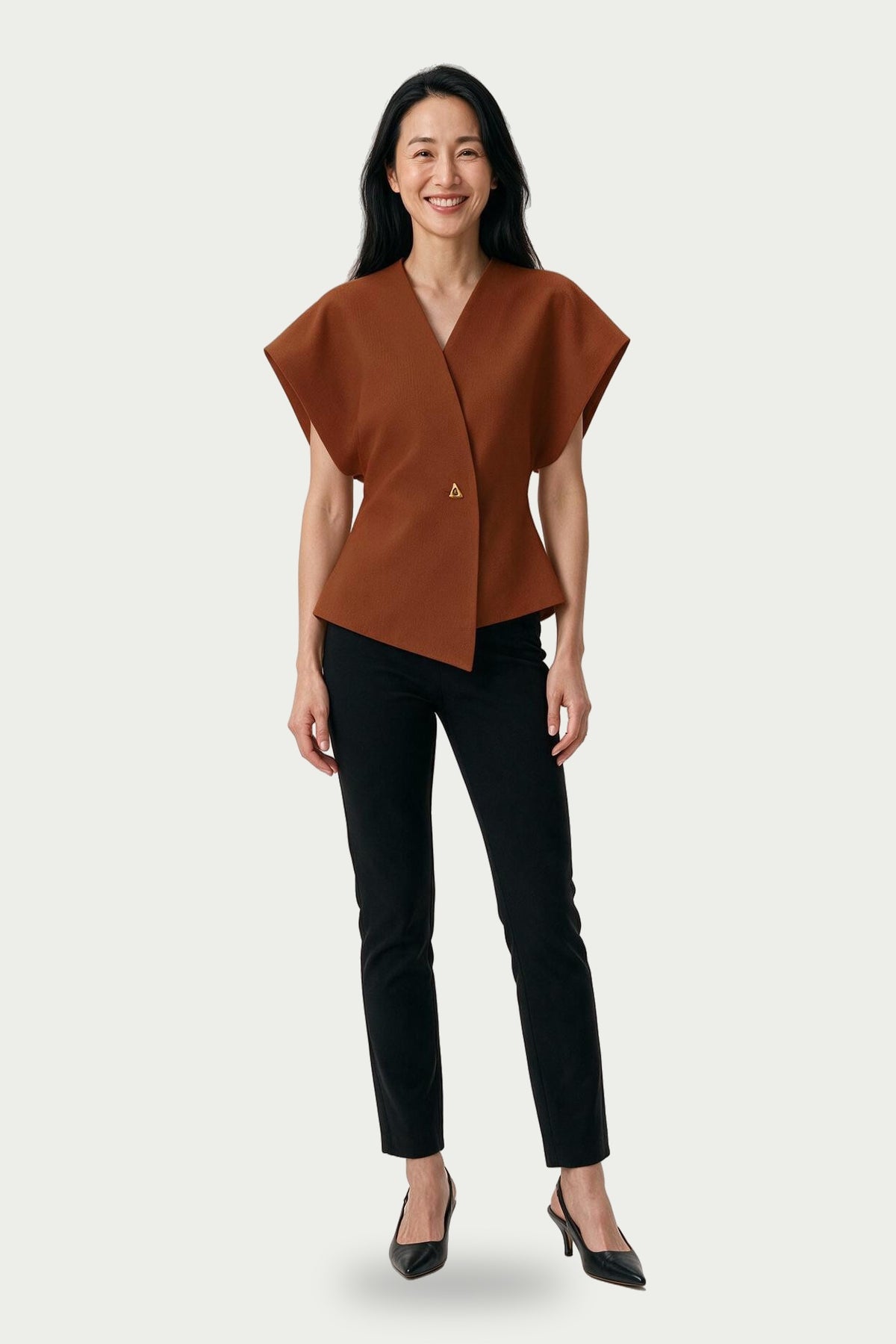 SOLTERI Colette - Structured One-Button Shoulder Top - Brown